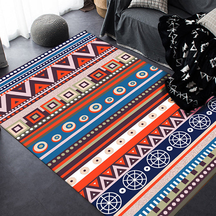Lisslune | Blue and Red Americana Tribal Rug Striped Geometric Polyester Pet-Friendly Stain-Resistant Area Rug for Accent Area