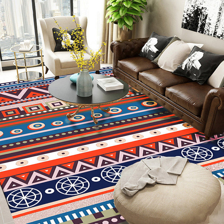 Lisslune | Blue and Red Americana Tribal Rug Striped Geometric Polyester Pet-Friendly Stain-Resistant Area Rug for Accent Area