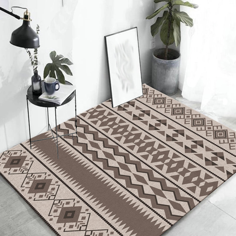 Lisslune | Southwestern tribal brown carpet striped geometric diamond washable stain-resistant synthetic carpet for the living room