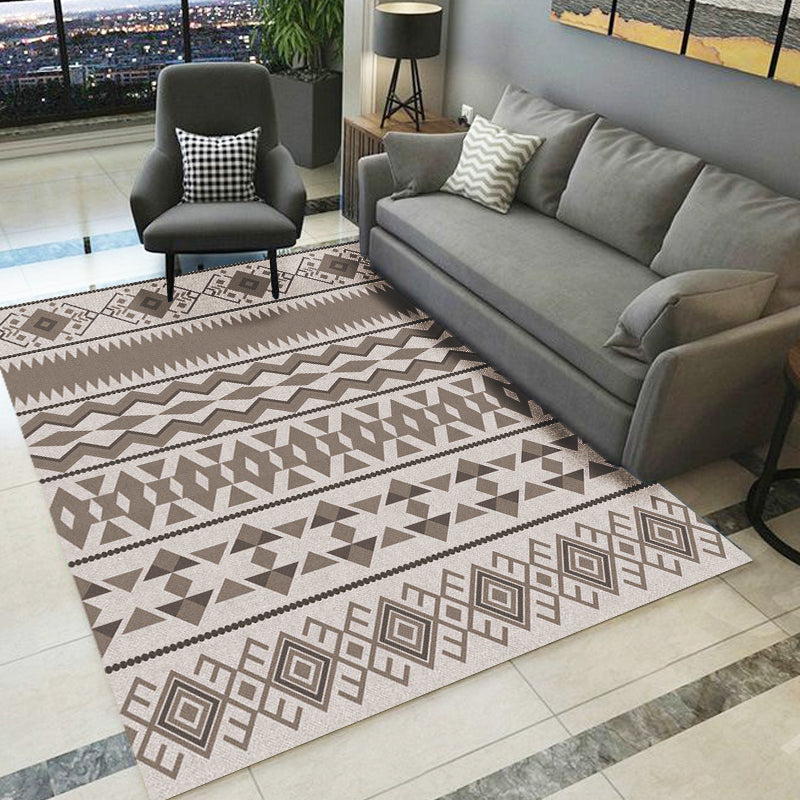 Lisslune | Southwestern tribal brown carpet striped geometric diamond washable stain-resistant synthetic carpet for the living room