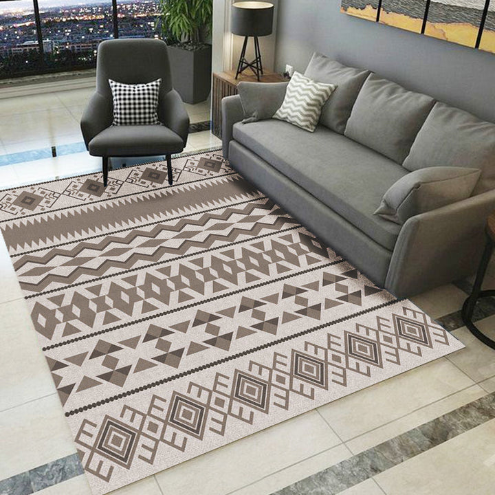 Lisslune | Southwestern tribal brown carpet striped geometric diamond washable stain-resistant synthetic carpet for the living room