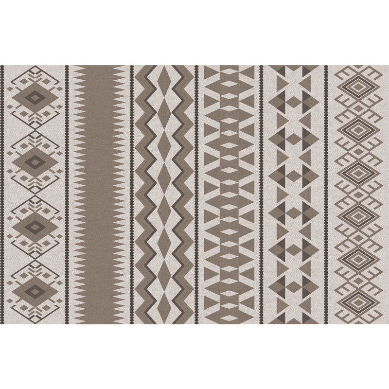 Lisslune | Southwestern tribal brown carpet striped geometric diamond washable stain-resistant synthetic carpet for the living room