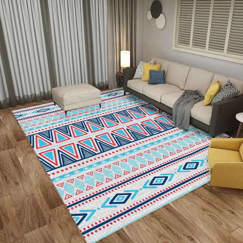 Lisslune | Americana Tribal Striped Geometric Blue Rug Polyester Power Loom Pet-Friendly Area Rug for Accent Area