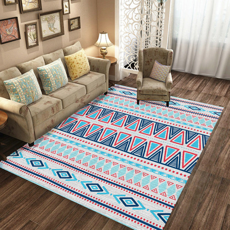 Lisslune | Americana Tribal Striped Geometric Blue Rug Polyester Power Loom Pet-Friendly Area Rug for Accent Area