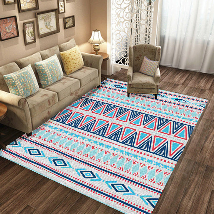 Lisslune | Americana Tribal Striped Geometric Blue Rug Polyester Power Loom Pet-Friendly Area Rug for Accent Area