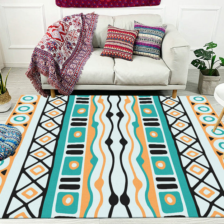Lisslune | Green striped geometric carpet with diamond and pots Polyester Power Loom pet-friendly carpet for accent area