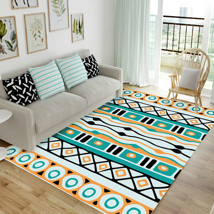 Lisslune | Green striped geometric carpet with diamond and pots Polyester Power Loom pet-friendly carpet for accent area