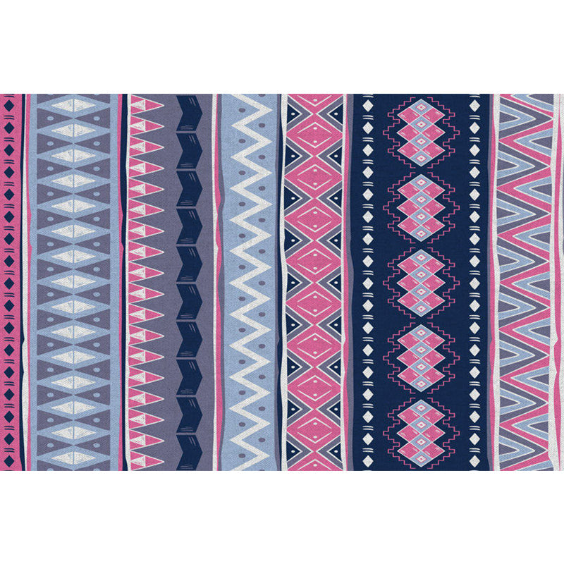 Lisslune | Blue Pink Striped Geometric Rug Americana Tribal Polyester Rug Pet Friendly Stain Resistant Area Rug for Fireplace