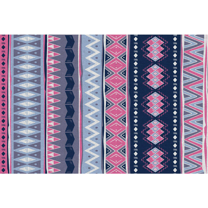 Lisslune | Blue Pink Striped Geometric Rug Americana Tribal Polyester Rug Pet Friendly Stain Resistant Area Rug for Fireplace