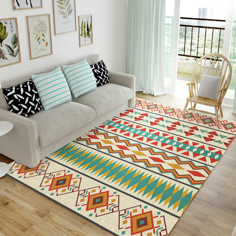 Lisslune | Indian Tribal Orange and Green Rug Striped Geometric Area Rug Fabri Pet Friendly Stain Resistant Indoor Carpet