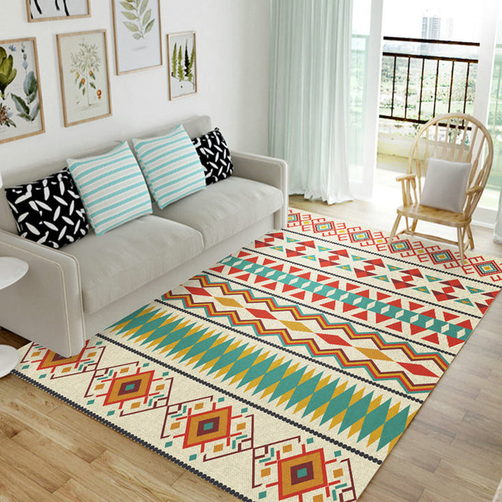 Lisslune | Indian Tribal Orange and Green Rug Striped Geometric Area Rug Fabri Pet Friendly Stain Resistant Indoor Carpet