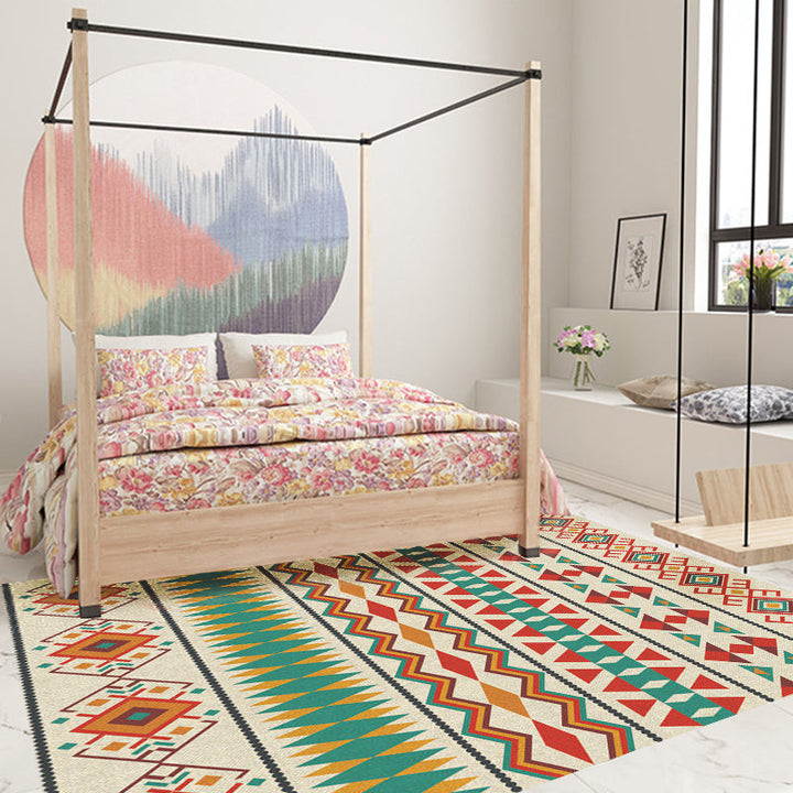 Lisslune | Indian Tribal Orange and Green Rug Striped Geometric Area Rug Fabri Pet Friendly Stain Resistant Indoor Carpet