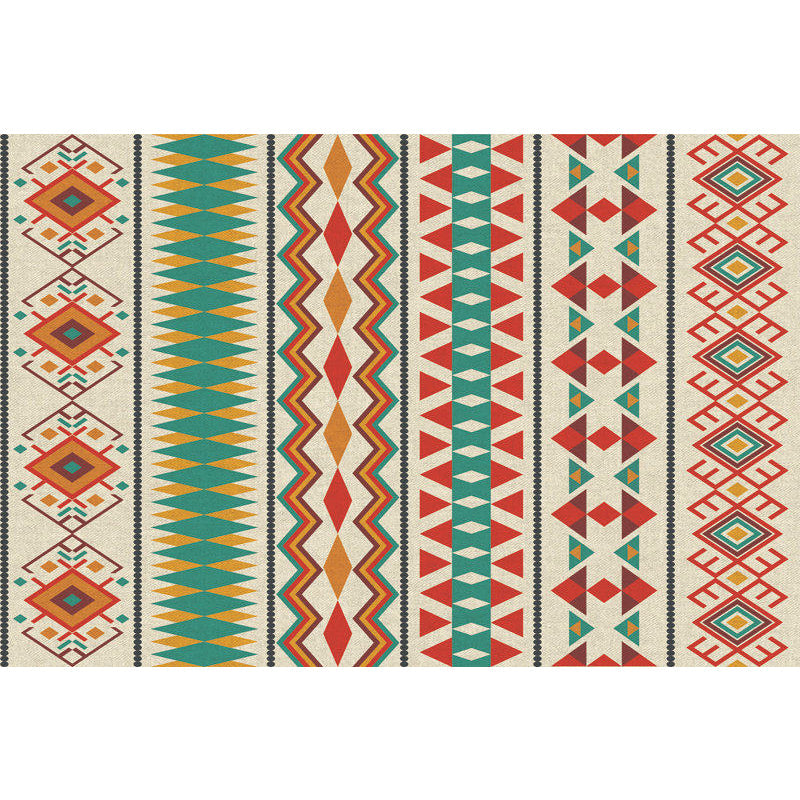 Lisslune | Indian Tribal Orange and Green Rug Striped Geometric Area Rug Fabri Pet Friendly Stain Resistant Indoor Carpet