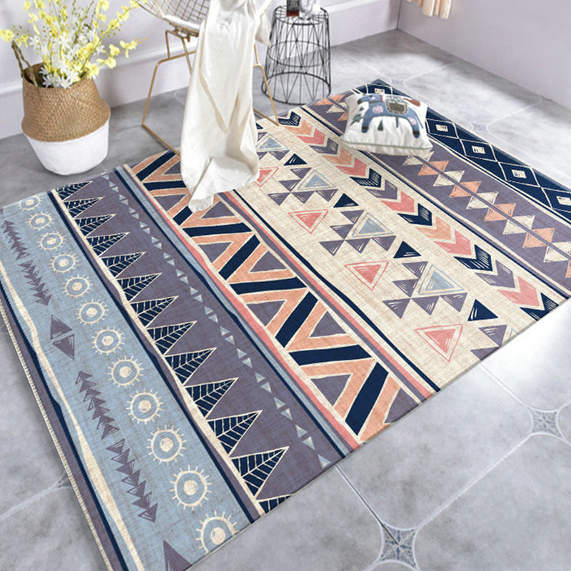 Lisslune | Warm purple stain-resistant rug striped geometric Americana tribal rug polyester pet-friendly area rug for living room