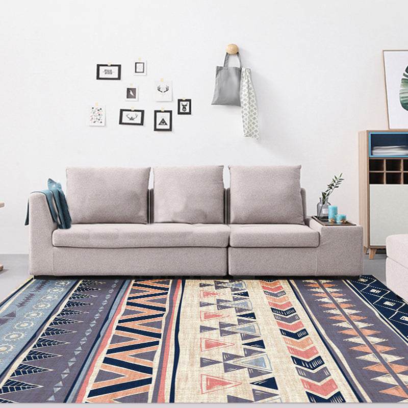 Lisslune | Warm purple stain-resistant rug striped geometric Americana tribal rug polyester pet-friendly area rug for living room