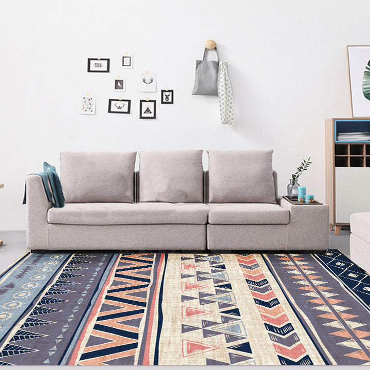 Lisslune | Warm purple stain-resistant rug striped geometric Americana tribal rug polyester pet-friendly area rug for living room