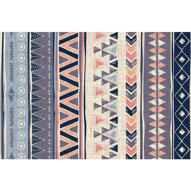 Lisslune | Warm purple stain-resistant rug striped geometric Americana tribal rug polyester pet-friendly area rug for living room