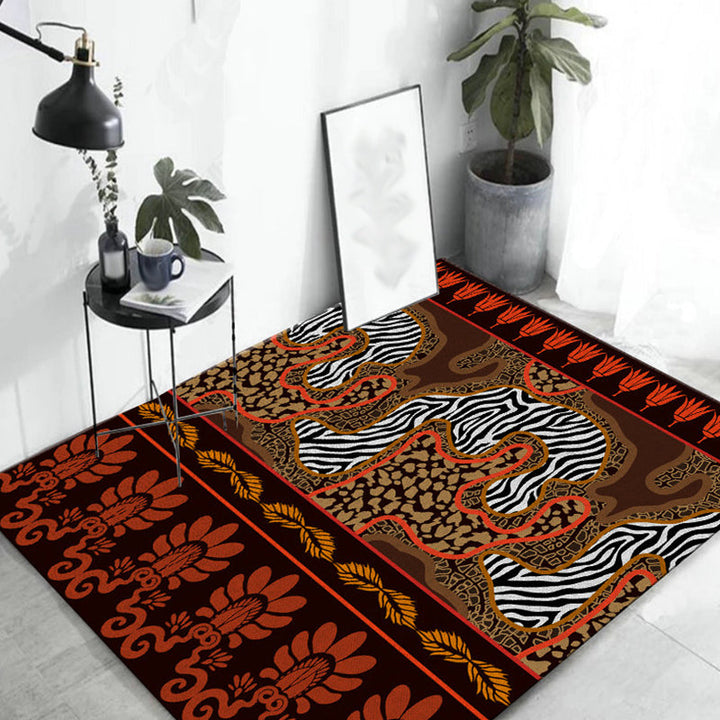 Lisslune | Paisley and Leopard Tribal Rug in Orange Indian Americana Scroll Synthetic Flooring Pet Friendly Stain Resistant Indoor Carpet