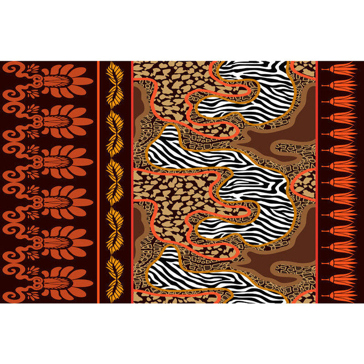 Lisslune | Paisley and Leopard Tribal Rug in Orange Indian Americana Scroll Synthetic Flooring Pet Friendly Stain Resistant Indoor Carpet