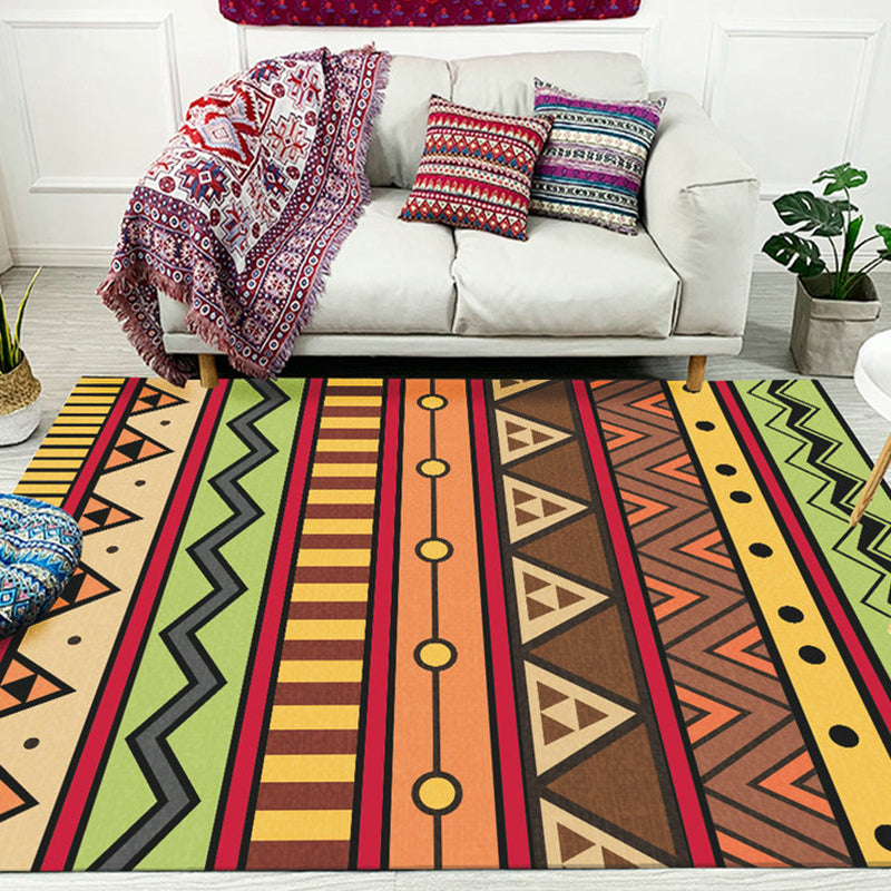 Lisslune | Dark Red Americana Tribal Carpet Striped Geometric Polyester Pet Friendly Stain Resistant Rug for Accent Area