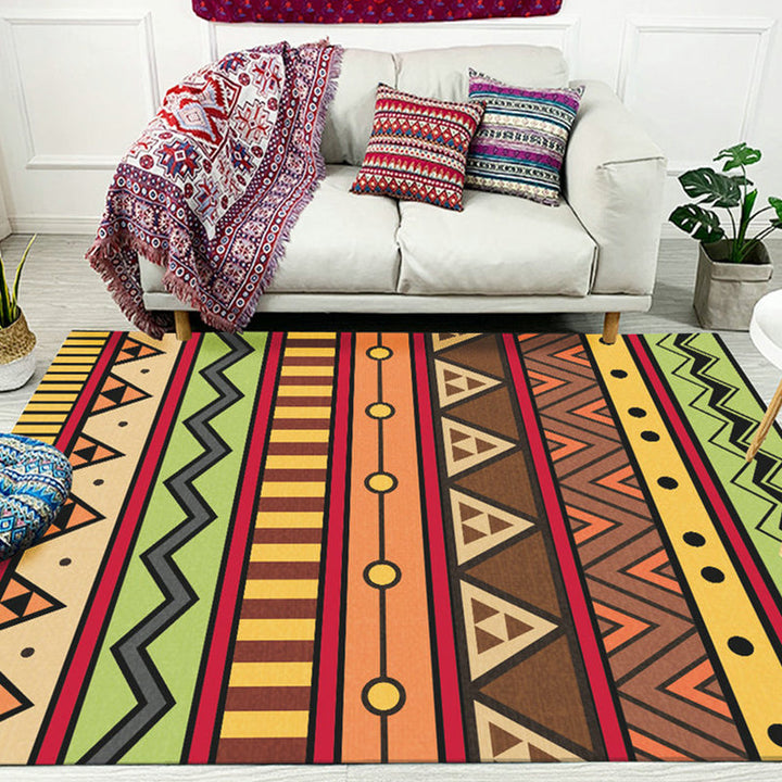 Lisslune | Dark Red Americana Tribal Carpet Striped Geometric Polyester Pet Friendly Stain Resistant Rug for Accent Area