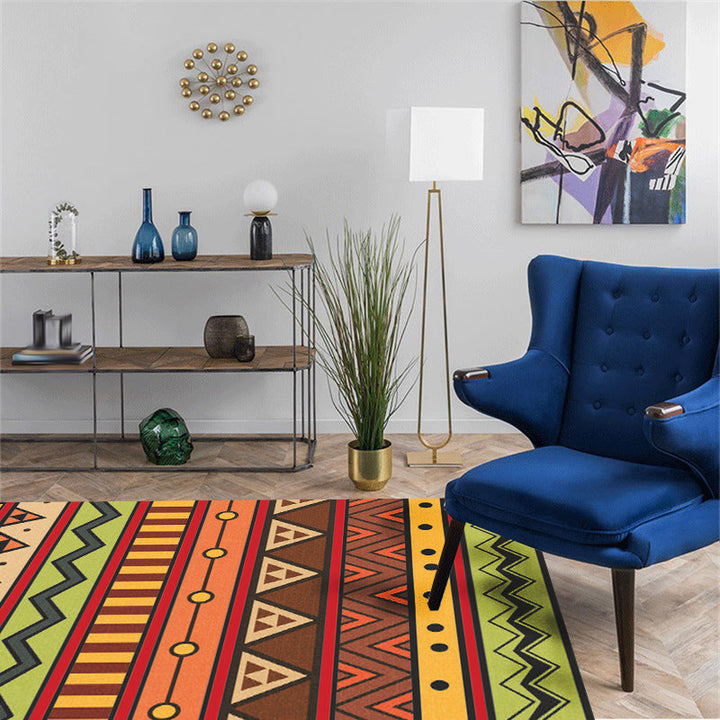 Lisslune | Dark Red Americana Tribal Carpet Striped Geometric Polyester Pet Friendly Stain Resistant Rug for Accent Area