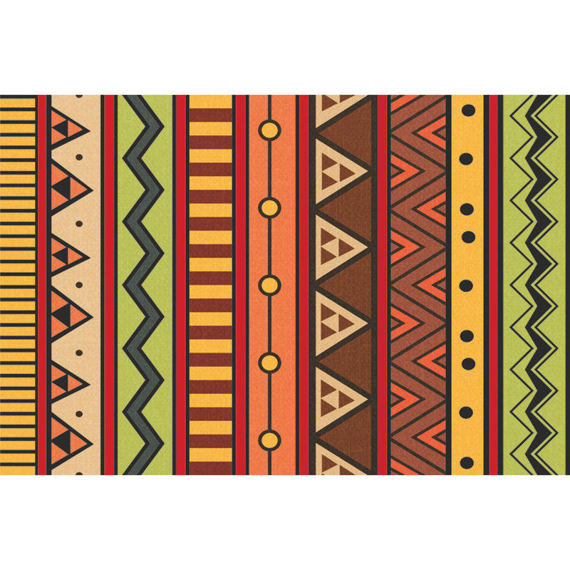 Lisslune | Dark Red Americana Tribal Carpet Striped Geometric Polyester Pet Friendly Stain Resistant Rug for Accent Area