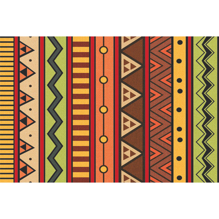 Lisslune | Dark Red Americana Tribal Carpet Striped Geometric Polyester Pet Friendly Stain Resistant Rug for Accent Area