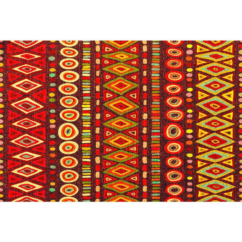 Lisslune | Dark Red Americana Tribal Carpet Striped Geometric Polyester Pet Friendly Stain Resistant Rug for Accent Area