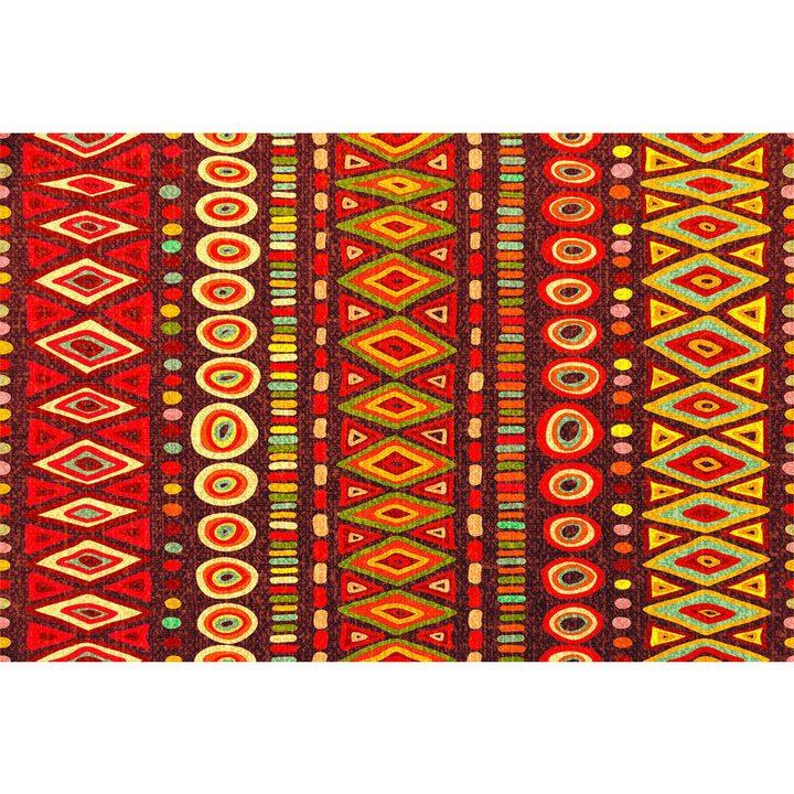Lisslune | Dark Red Americana Tribal Carpet Striped Geometric Polyester Pet Friendly Stain Resistant Rug for Accent Area
