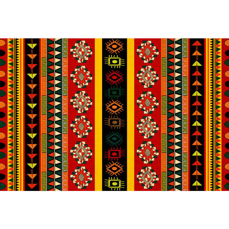 Lisslune | Dark Red Americana Tribal Carpet Striped Geometric Polyester Pet Friendly Stain Resistant Rug for Accent Area