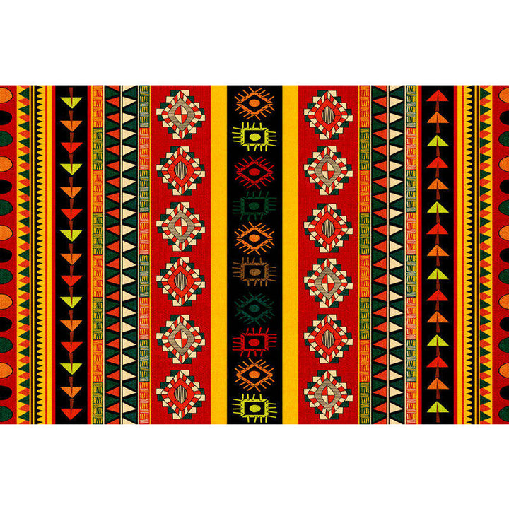 Lisslune | Dark Red Americana Tribal Carpet Striped Geometric Polyester Pet Friendly Stain Resistant Rug for Accent Area