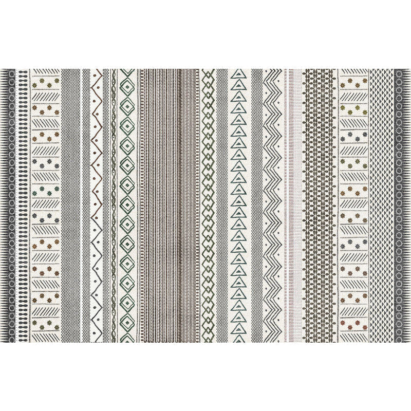 Lisslune | Bohemian Striped Geometric Rug Fabric Rug for Living Room Non-Slip Back Rug in Light Green and Brown