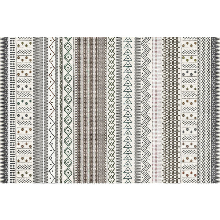 Lisslune | Bohemian Striped Geometric Rug Fabric Rug for Living Room Non-Slip Back Rug in Light Green and Brown