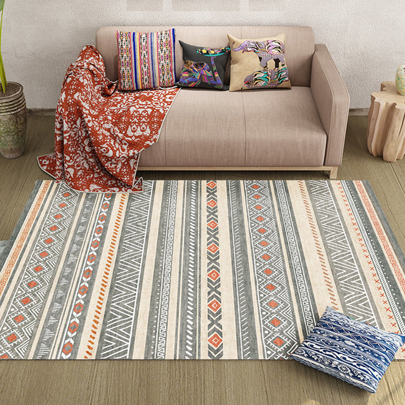 Lisslune | Bohemian Style Indoor Rug Striped Geometric Shine Rug with Zigzag Lines and Diamond Synthetic Non-Slip Rug