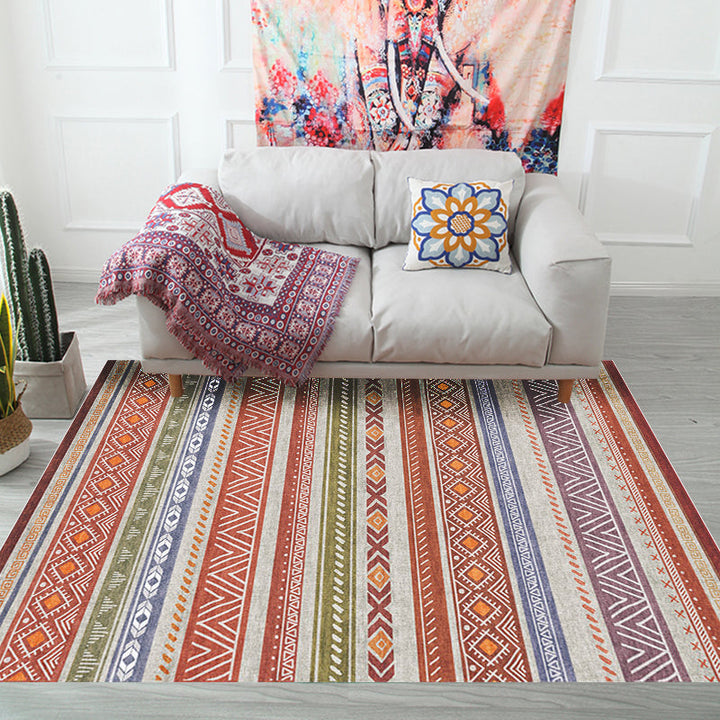 Lisslune | Bohemian Style Indoor Rug Striped Geometric Shine Rug with Zigzag Lines and Diamond Synthetic Non-Slip Rug