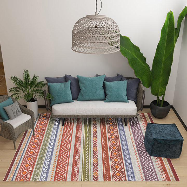 Lisslune | Bohemian Style Indoor Rug Striped Geometric Shine Rug with Zigzag Lines and Diamond Synthetic Non-Slip Rug