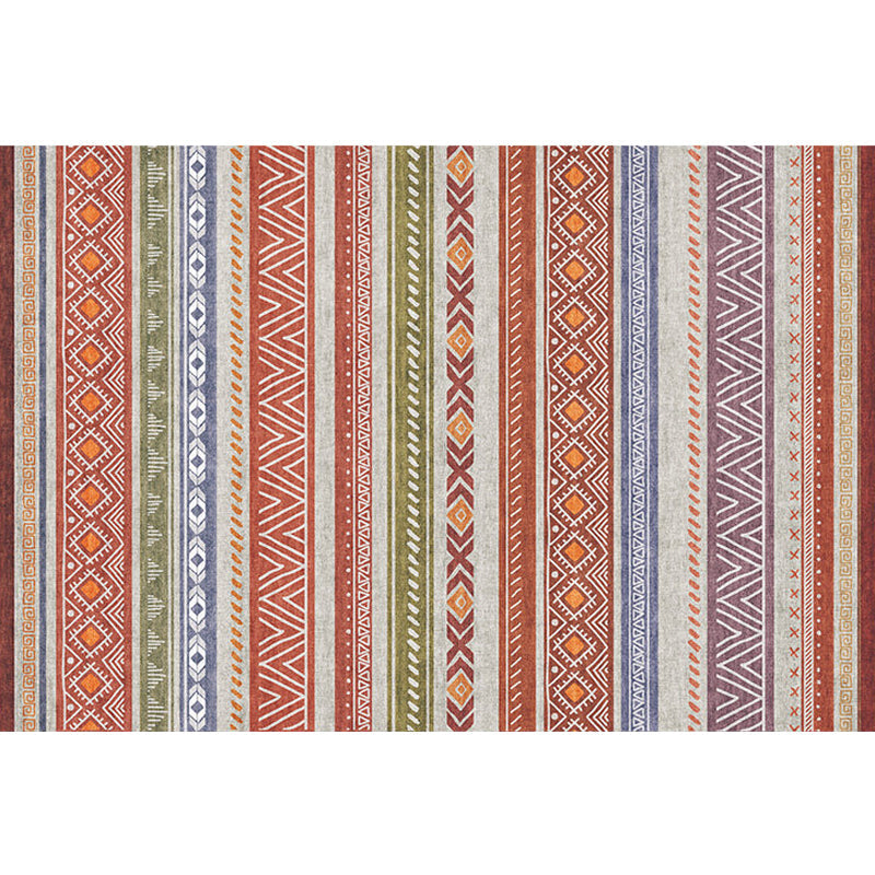 Lisslune | Bohemian Style Indoor Rug Striped Geometric Shine Rug with Zigzag Lines and Diamond Synthetic Non-Slip Rug