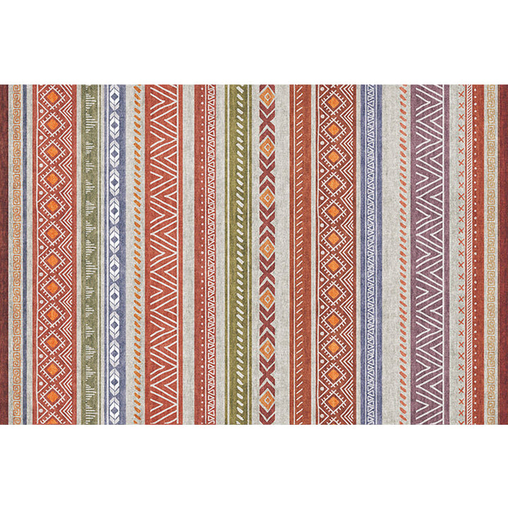 Lisslune | Bohemian Style Indoor Rug Striped Geometric Shine Rug with Zigzag Lines and Diamond Synthetic Non-Slip Rug