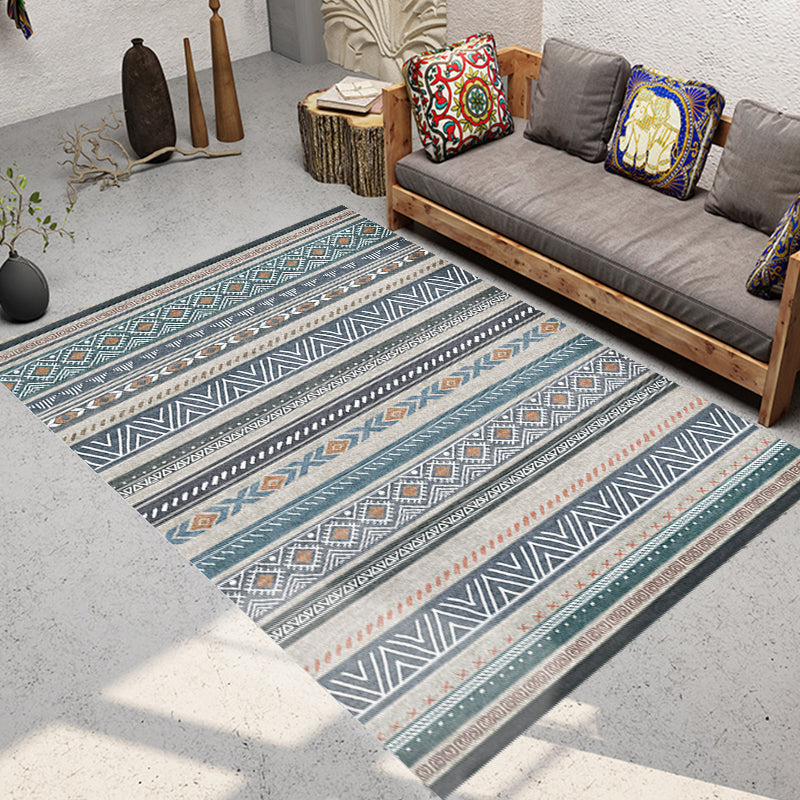 Lisslune | Bohemian Style Indoor Rug Striped Geometric Shine Rug with Zigzag Lines and Diamond Synthetic Non-Slip Rug