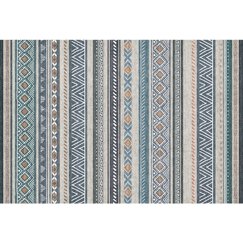 Lisslune | Bohemian Style Indoor Rug Striped Geometric Shine Rug with Zigzag Lines and Diamond Synthetic Non-Slip Rug