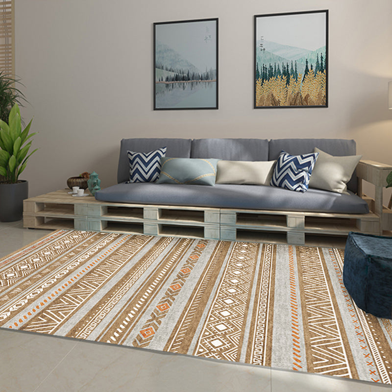 Lisslune | Bohemian Style Indoor Rug Striped Geometric Shine Rug with Zigzag Lines and Diamond Synthetic Non-Slip Rug