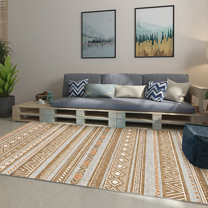Lisslune | Bohemian Style Indoor Rug Striped Geometric Shine Rug with Zigzag Lines and Diamond Synthetic Non-Slip Rug