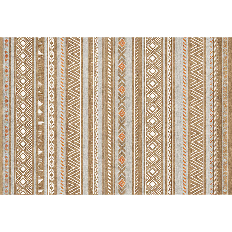 Lisslune | Bohemian Style Indoor Rug Striped Geometric Shine Rug with Zigzag Lines and Diamond Synthetic Non-Slip Rug