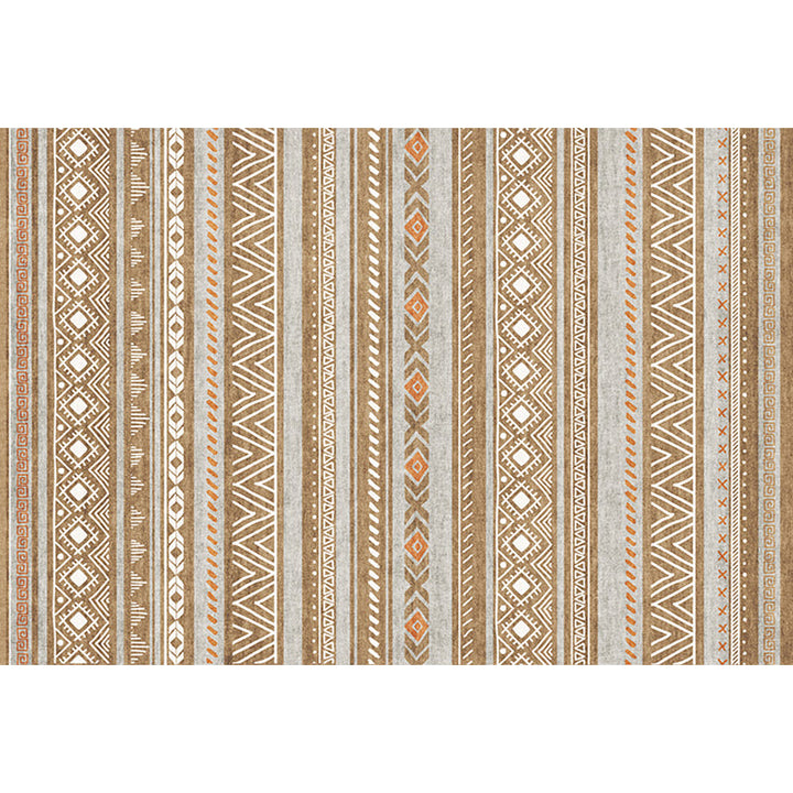 Lisslune | Bohemian Style Indoor Rug Striped Geometric Shine Rug with Zigzag Lines and Diamond Synthetic Non-Slip Rug