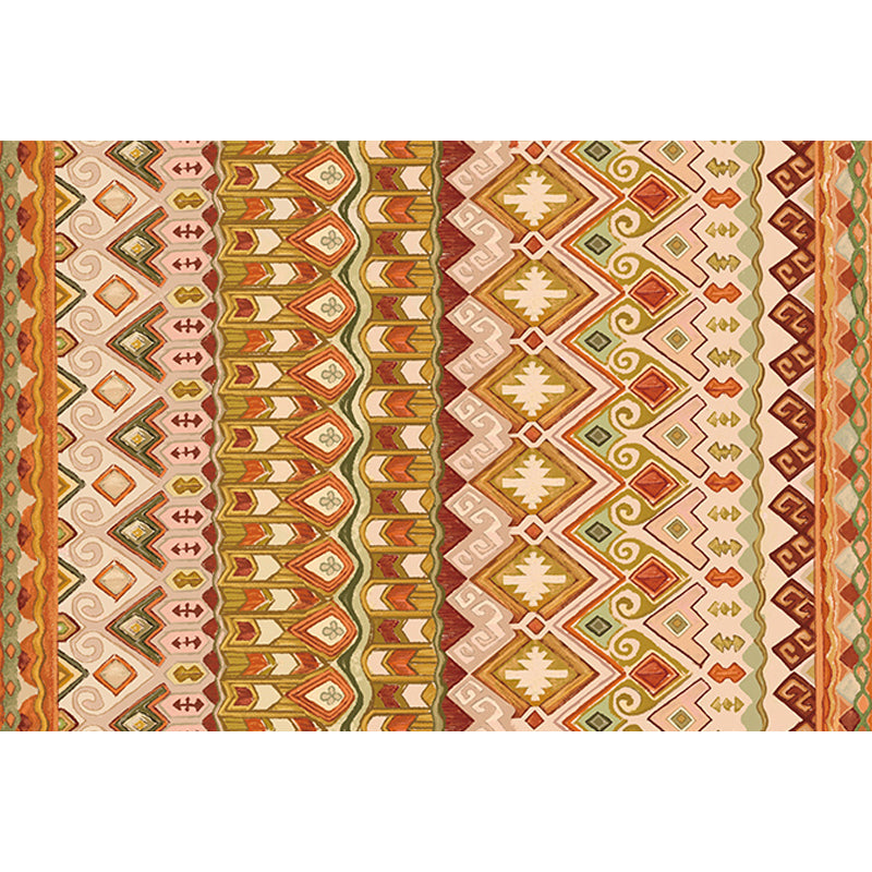 Lisslune | Orange Americana Indoor Mat Striped Indian Tribal Graphic Rug with Feather Headscarf Synthetic Non-Slip Backing Rug