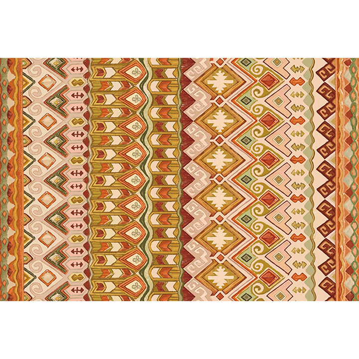 Lisslune | Orange Americana Indoor Mat Striped Indian Tribal Graphic Rug with Feather Headscarf Synthetic Non-Slip Backing Rug
