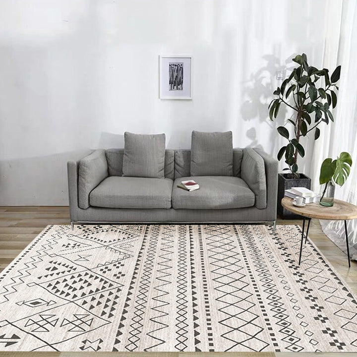 Lisslune | Southwestern Rug Simple Geometric Diamond Washable Rug for Bedroom Power Loom Washable Non-Slip Rug
