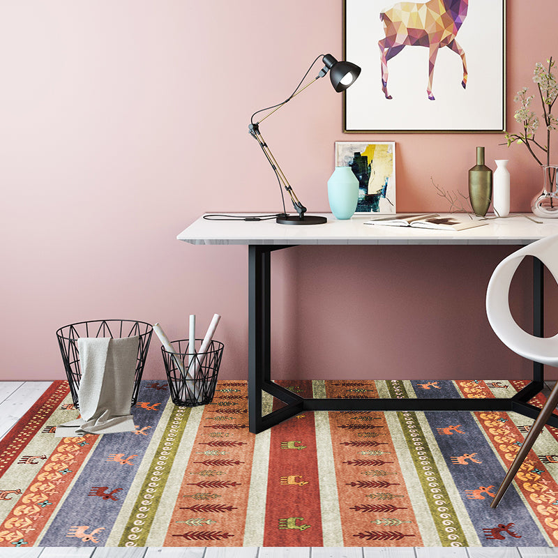 Lisslune | Bohemian striped geometric rug with botanical and animal motifs synthetic non-slip backing pet-friendly area rug