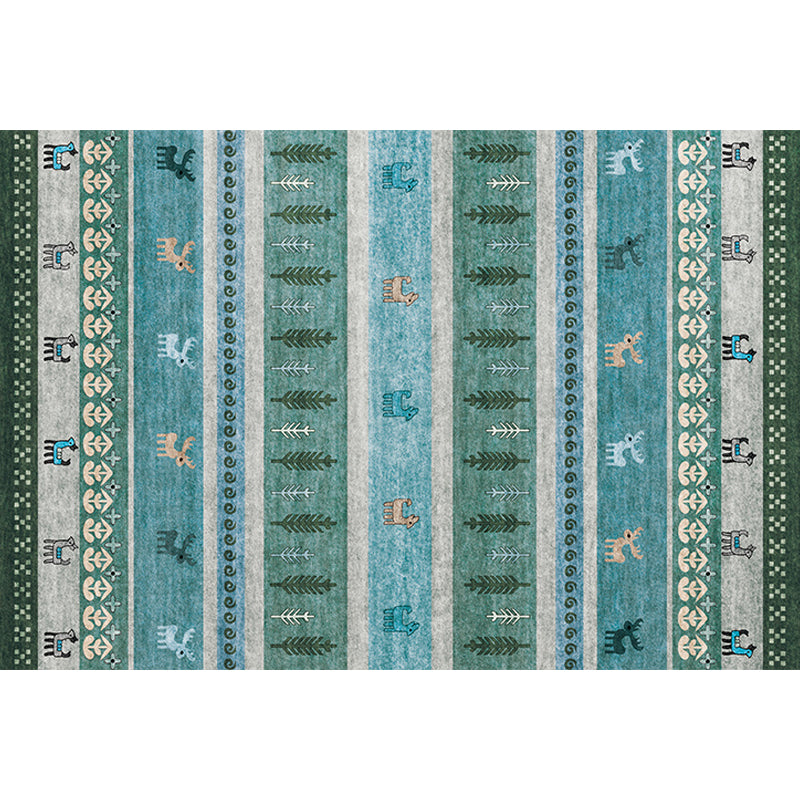 Lisslune | Bohemian striped geometric rug with botanical and animal motifs synthetic non-slip backing pet-friendly area rug